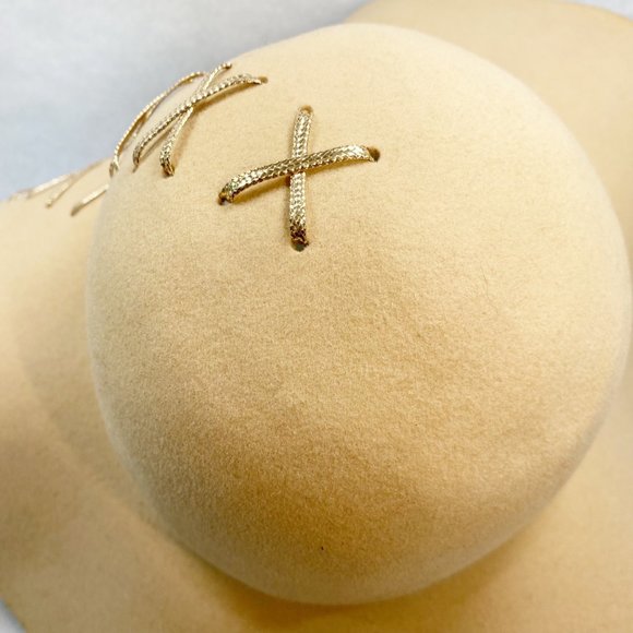 Custom Tan Wool Lace-Up Wide Brim Floppy Hat OS